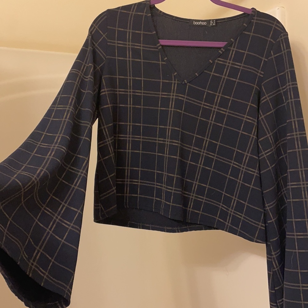 Plaid crop top with bell sleeves